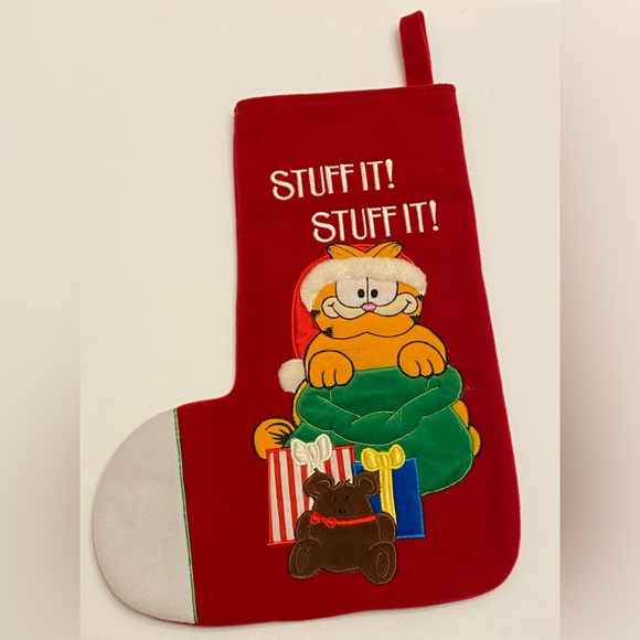 Vintage 1978 Garfield Cat Pookie Bear Stuff It Christmas Holiday Red 15”Stocking - Picture 1 of 10